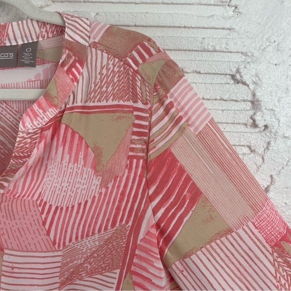 Chico's Drapey Pullover Top Hi-Lo Hem Front Tie V-Neck Pink Tan Abstract Print S - Picture 4 of 13